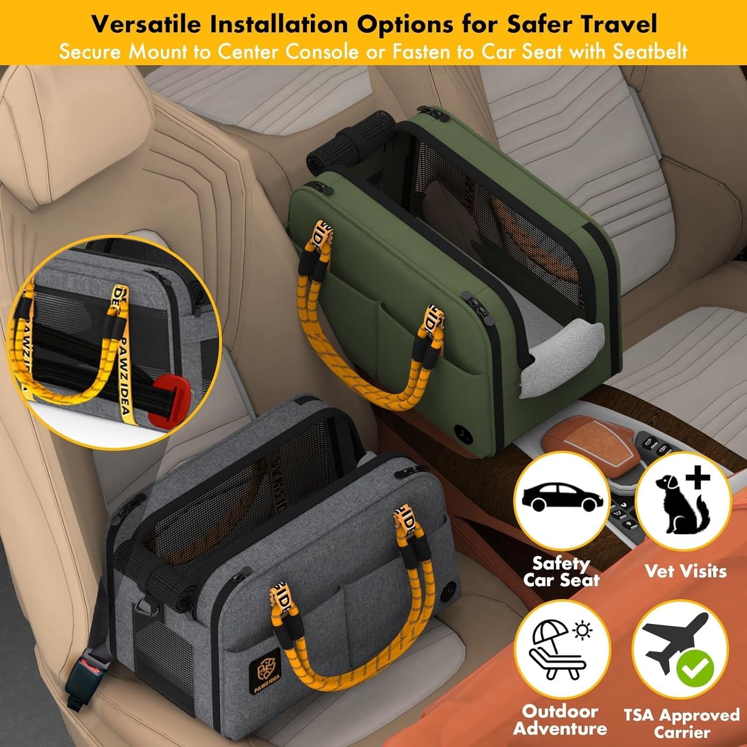 Center Console Dog Car Seat Enclosed Pet Carrier Booster for Small Pets