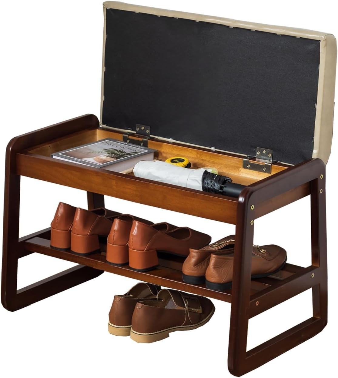 Modern Grey Entryway Shoe Bench with Flip-Top Storage & Cushioned Seat