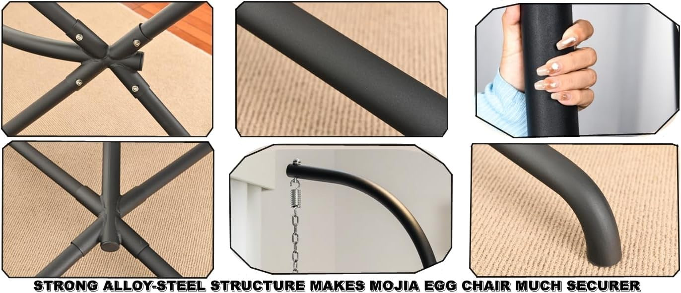 Hanging Swing Egg Chair with Stand & Soft Cushion for Indoor Outdoor Dark Grey