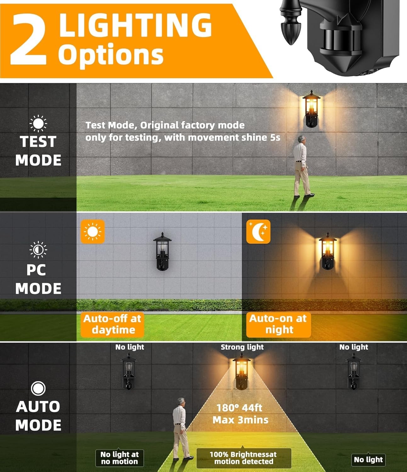 Outdoor Motion Sensor Wall Light Waterproof E27 Dusk Dawn Lamp