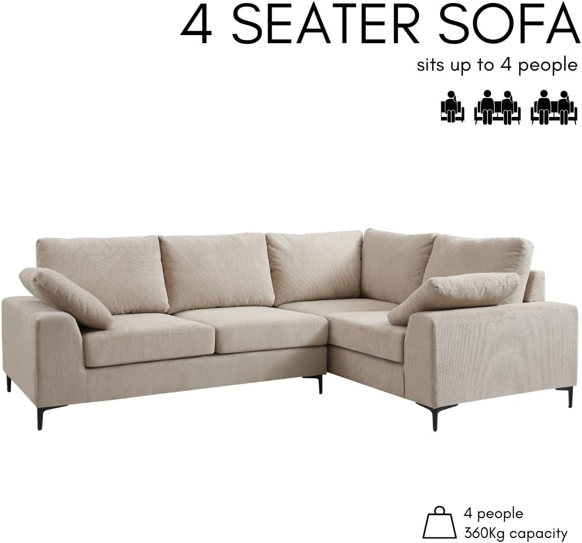 Beige Linen Right Hand Corner Sofa 5 Seater L Shape + Storage Option