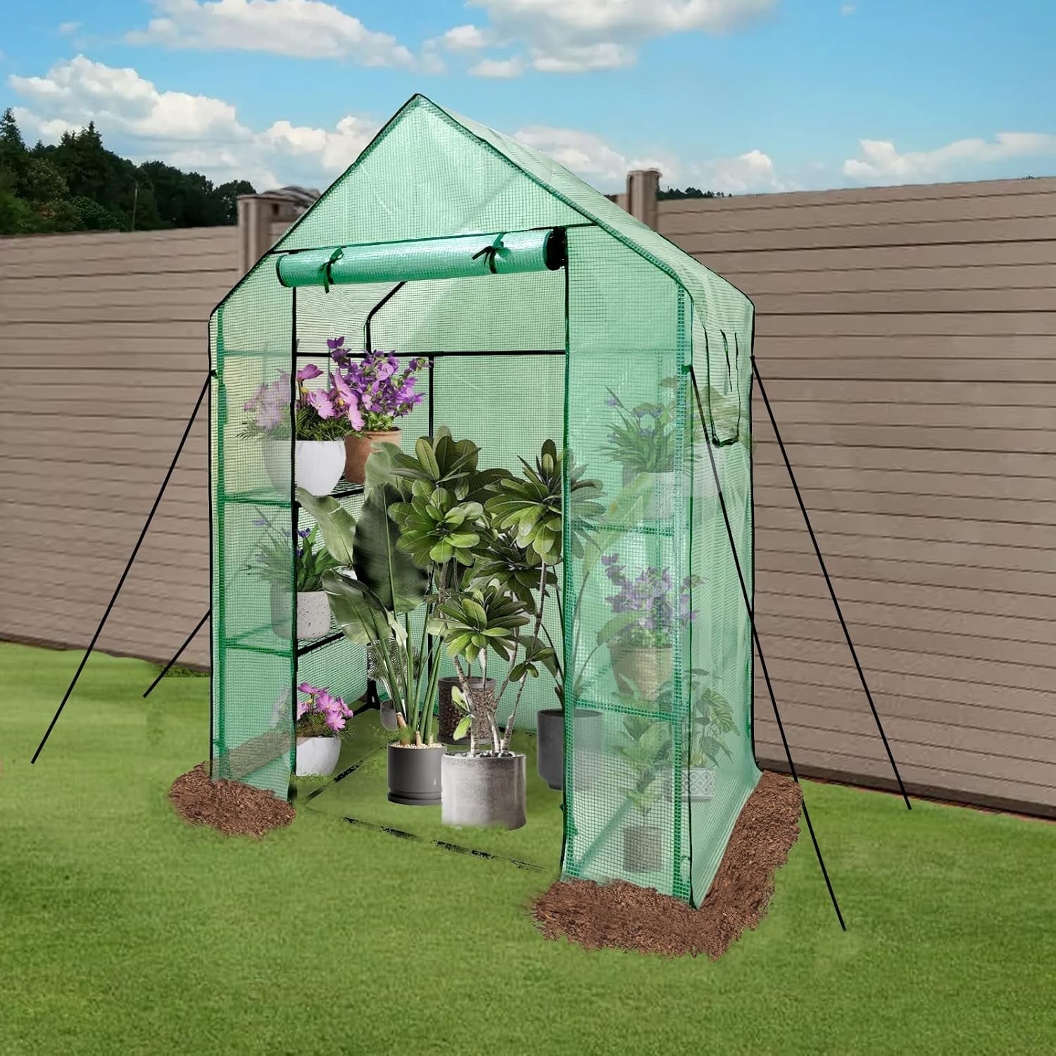 Walk-In Greenhouse 6 Shelves | Heavy-Duty Steel Frame | Reinforced PE Cover