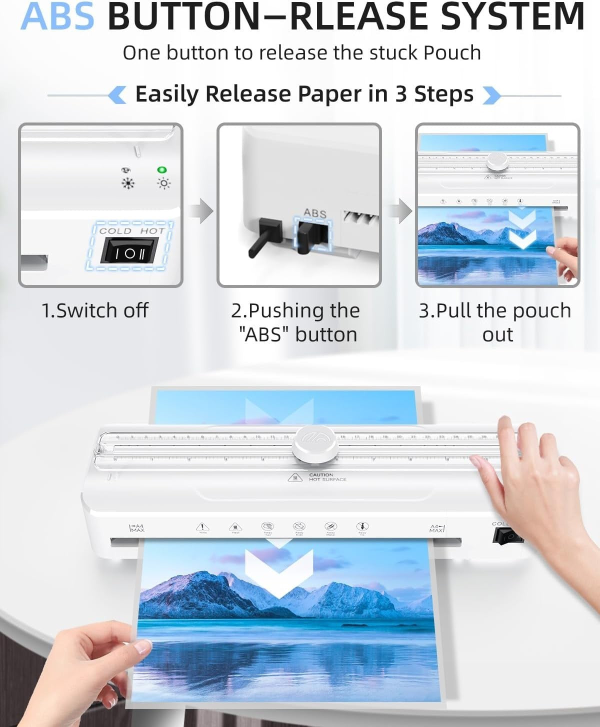 A4 Laminator Machine Hot Cold Fast Warm Up Built-In Cutter + Pouches
