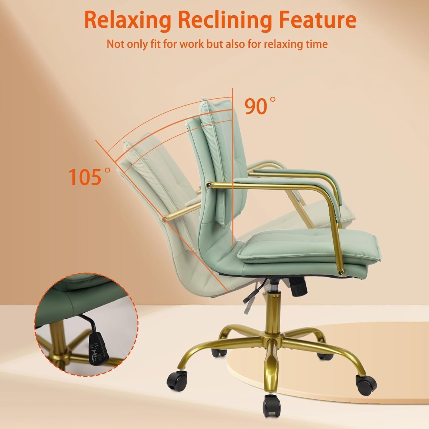 Ergonomic Office Desk Chair Swivel Wheel Green Faux Leather Adjustable Height