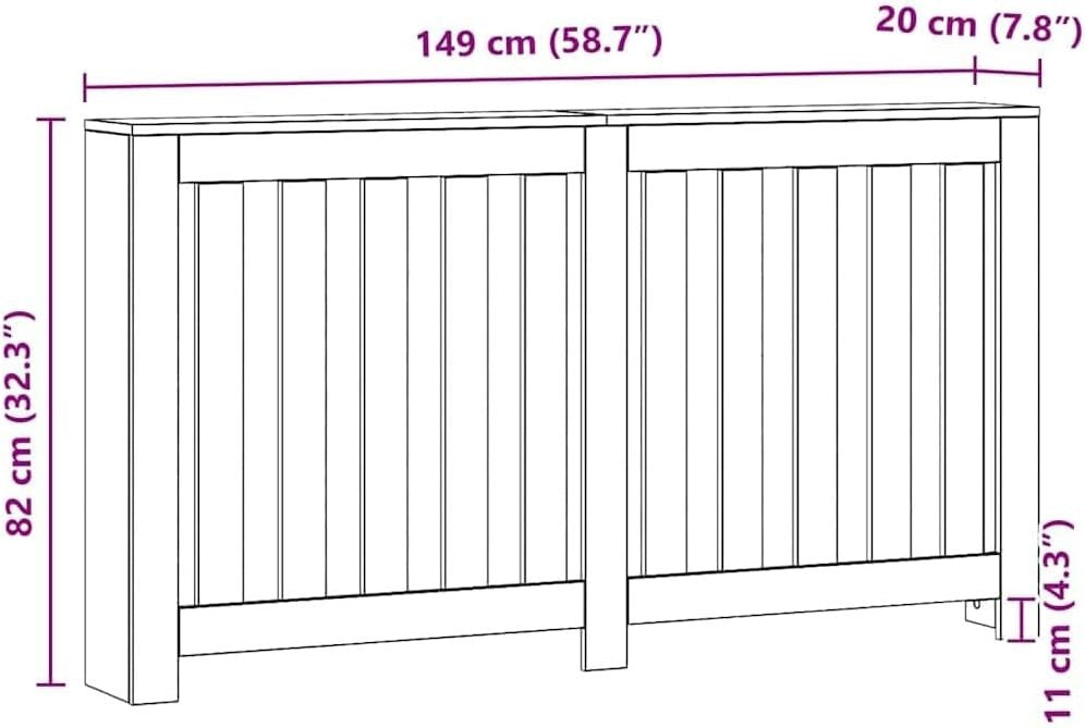 Oak Radiator Cover Shelf | Modern Slatted MDF Cabinet 149x20x82cm