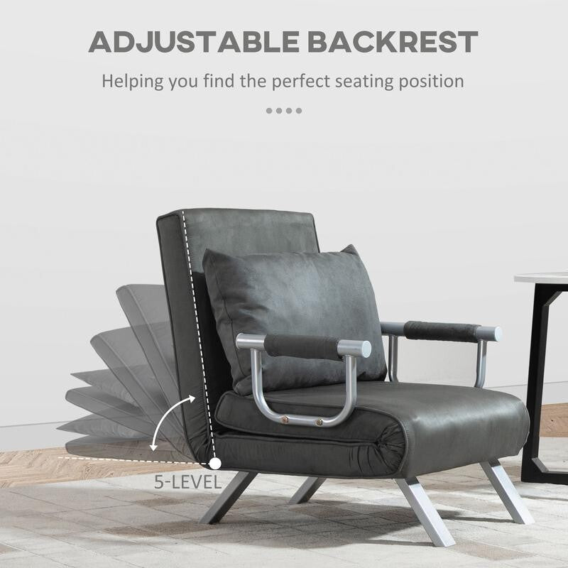 2-Seater Recliner Chair Sofa Bed – Adjustable Dark Grey Sleeper Seat w/ Pillow