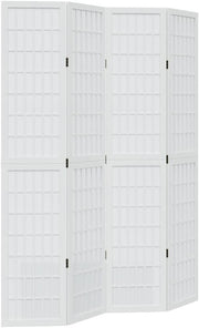 4 Panel White Wooden Room Divider 145x200cm Folding Privacy Screen for Bedroom