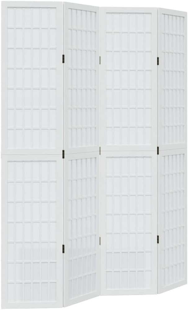 4 Panel White Wooden Room Divider 145x200cm Folding Privacy Screen for Bedroom
