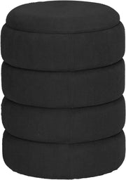 Black Velvet Round Storage Ottoman Pouffe Footstool Vanity Stool 35×45.5cm