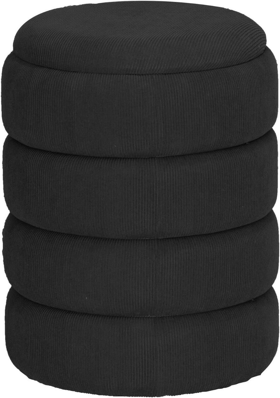 Black Velvet Round Storage Ottoman Pouffe Footstool Vanity Stool 35×45.5cm
