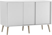 White Sideboard Cabinet 3 Door Storage Beech Legs Modern Sliding Unit