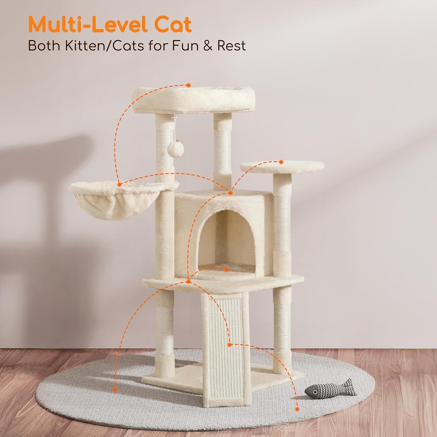 Cat Tree 107cm Climbing Tower Scratching Posts Condo Basket Indoor