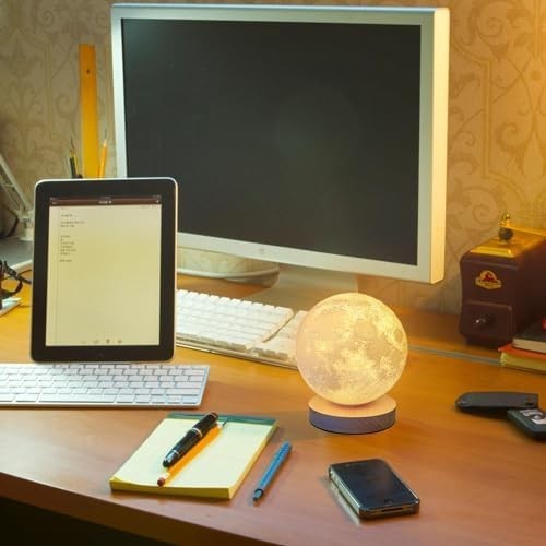 Rotating Moon Lamp, 3-Color Adjustable LED Night Light with Remote & Timer