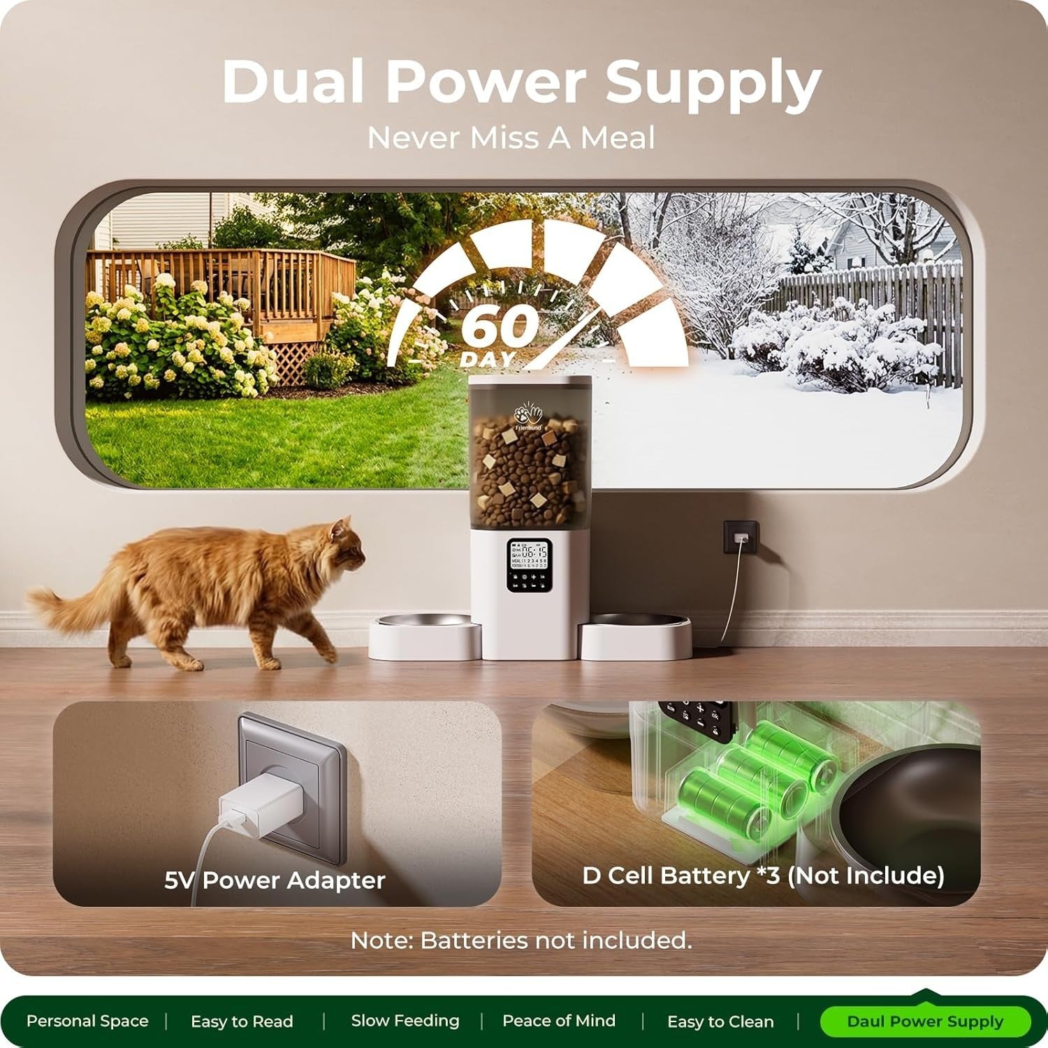 Automatic Cat Feeder 2 Cats 7L Dual Bowl Timer Slow Feed Food Dispenser