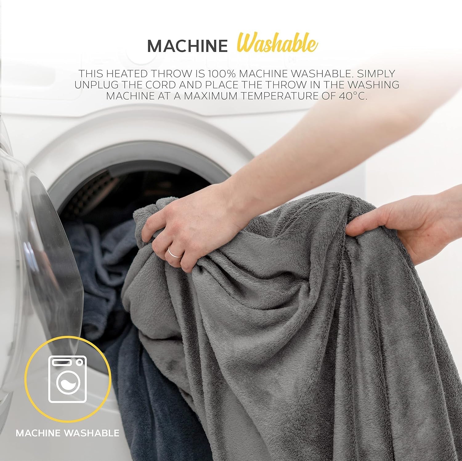 Electric Heated Throw Blanket 130x160cm 9 Heat Levels Timer Washable Grey