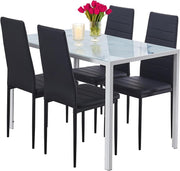 Marble Glass Dining Table Set 4 Chairs Modern Compact Kitchen Space-Saving