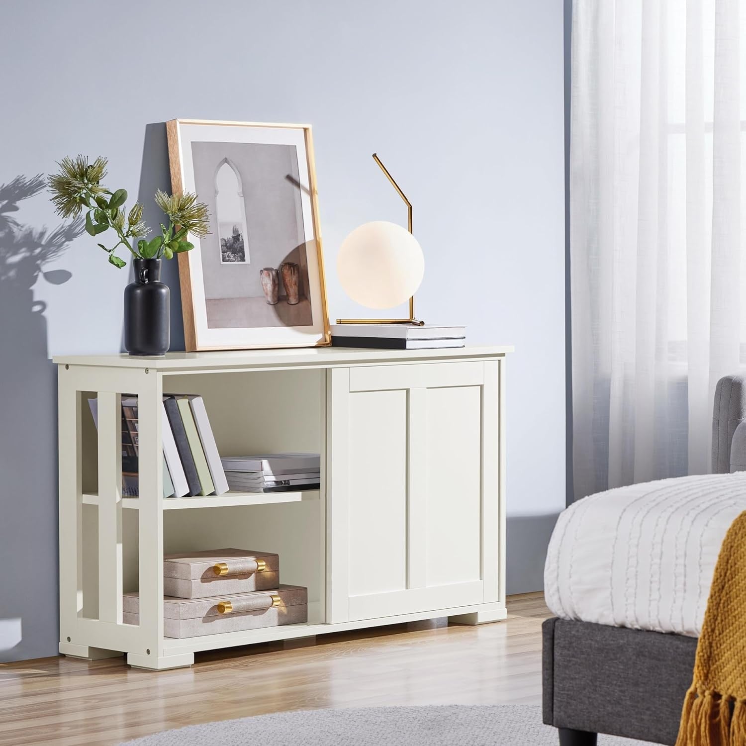 Set of 2 White Sideboard Buffet Cabinets | Sliding Door Storage Units Shelv