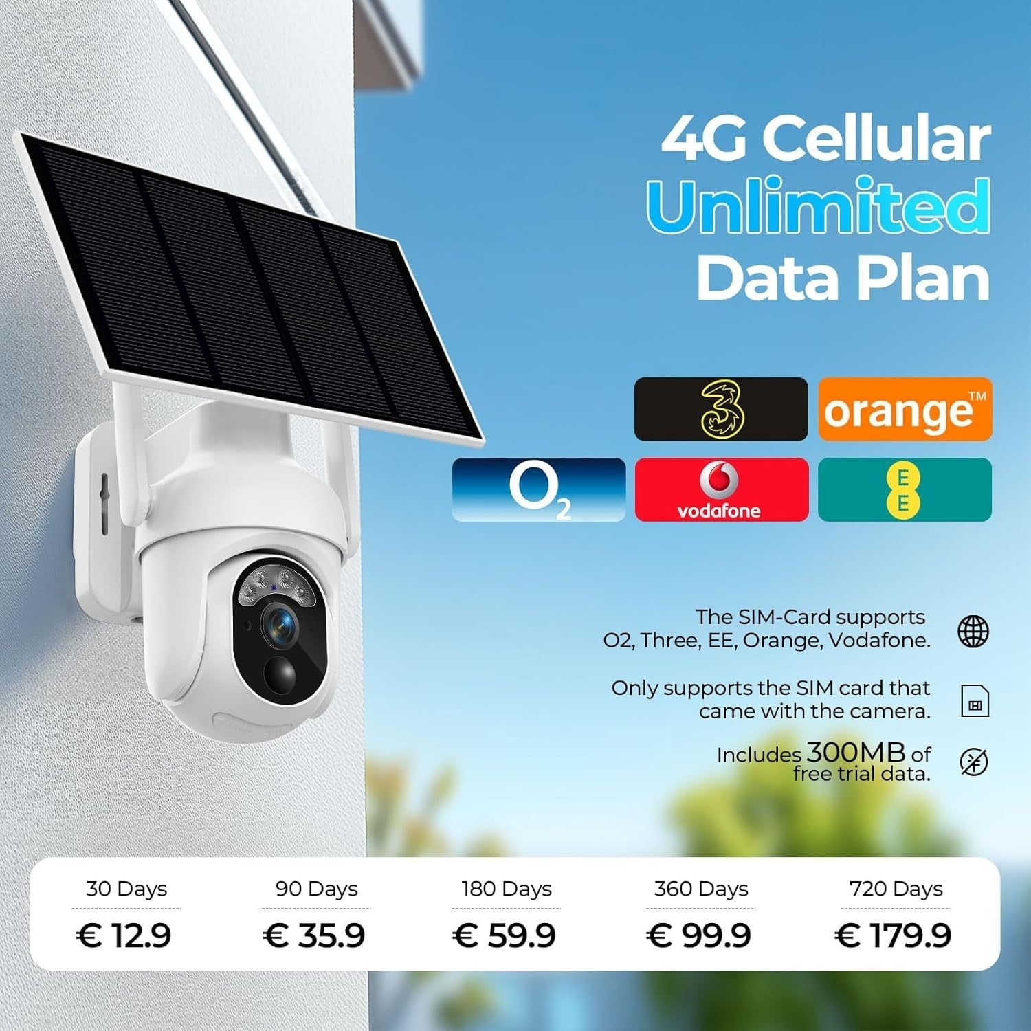 4G LTE Solar Security Camera 2K PTZ Wireless Outdoor SIM Card