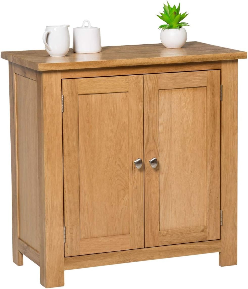 Solid Oak Wooden Storage Cabinet with 2 Doors & Adjustable Shelf 70cm