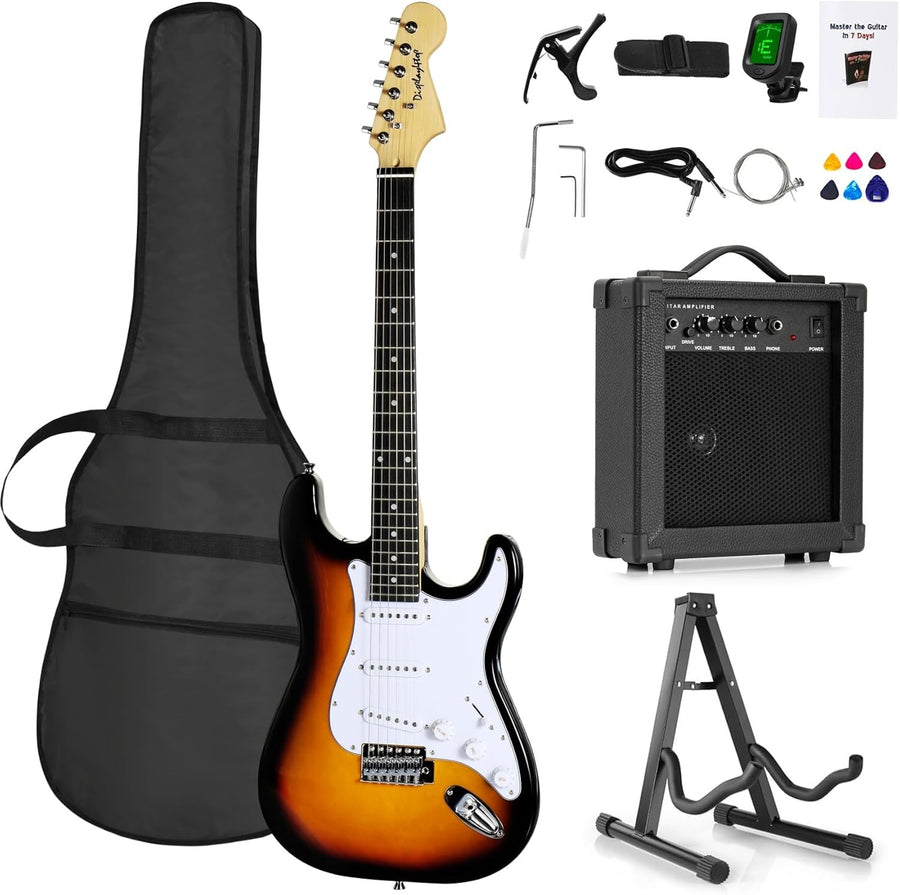Full Size Electric Guitar Starter Kit Sunburst 6 String w/ Amp & Stand