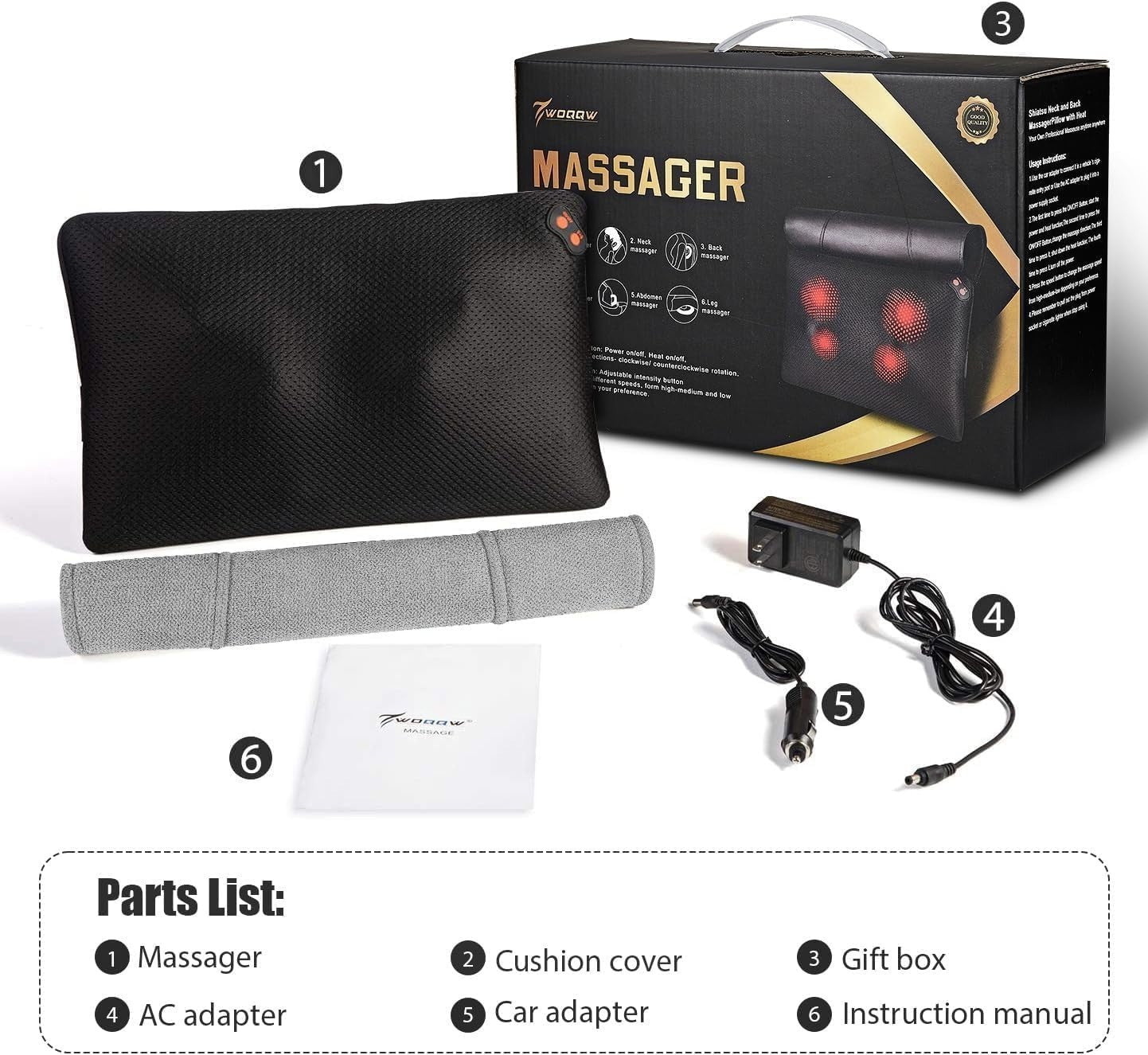 Shiatsu Back & Neck Massager with Heat Deep Tissue Kneading Massage Pillow
