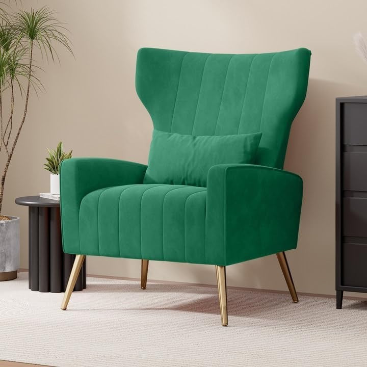 Green Velvet Recliner Armchair Gold Legs Accent Lounge Chair Modern Seat