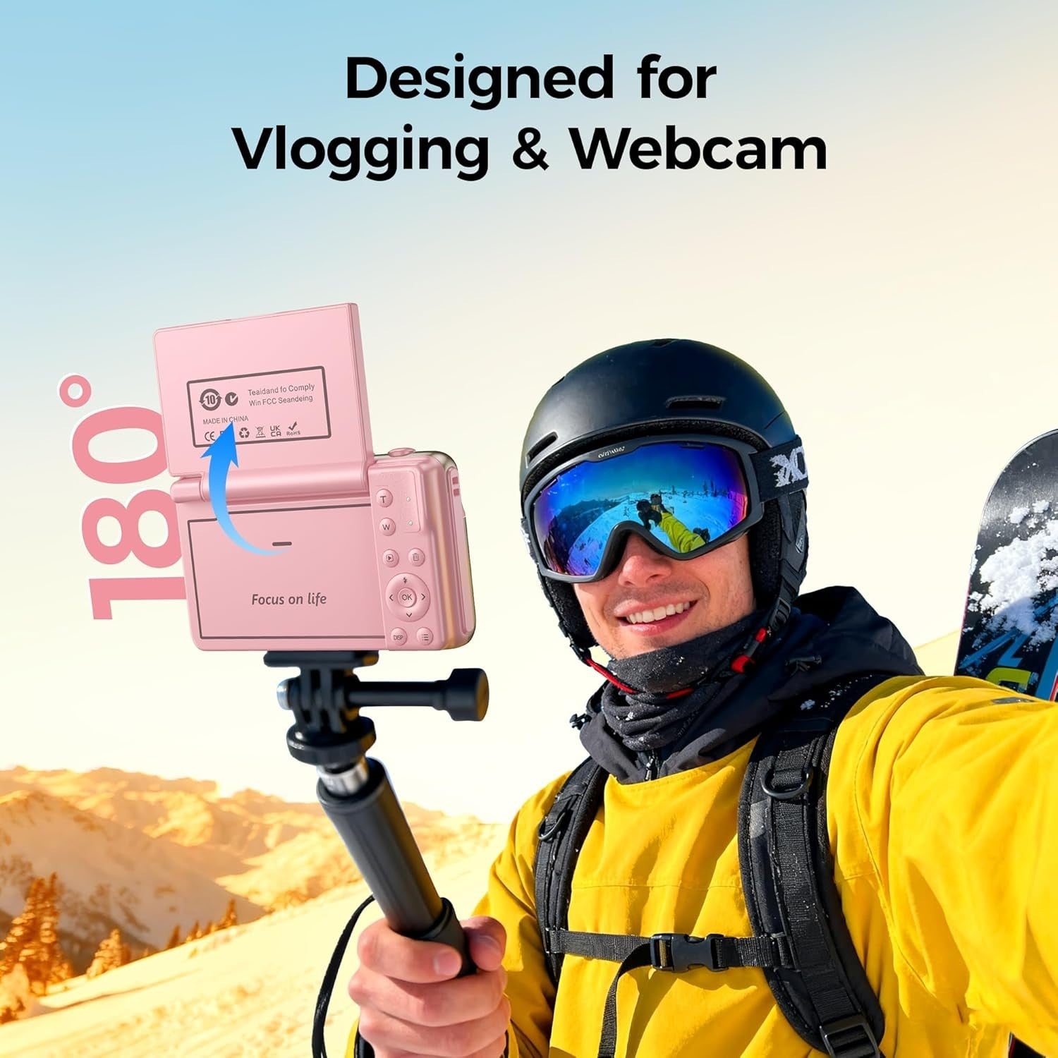 4K 64MP Digital Camera Flip Screen Vlogging Anti-Shake Zoom Pink