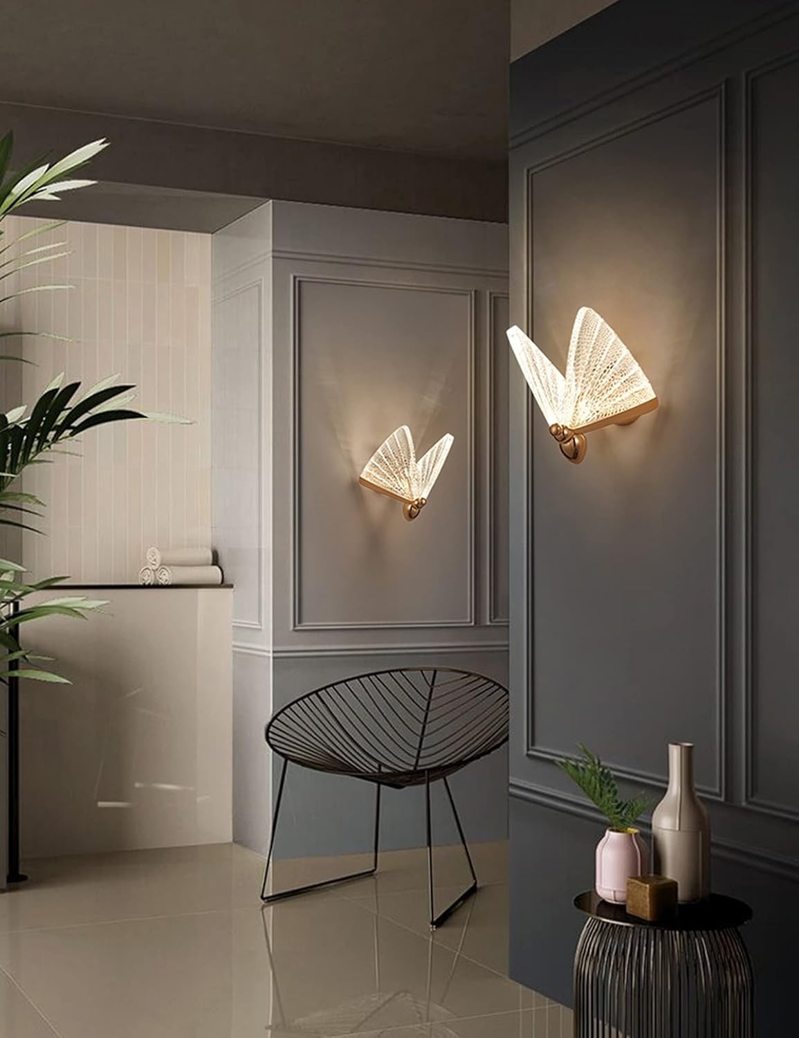 Decorative Butterfly LED Wall Sconces, Modern Acrylic Animal Design, 2-Pack