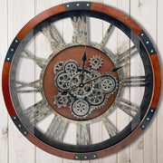 Large Steampunk Wall Clock with Real Moving Gears Rustic Wood Decor