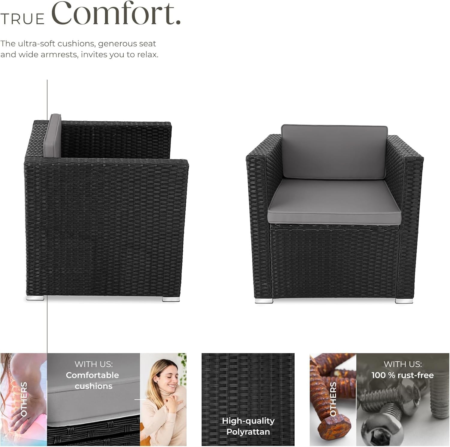 Black Rattan Garden Armchair Cushioned Lounge Seat Patio Conservatory