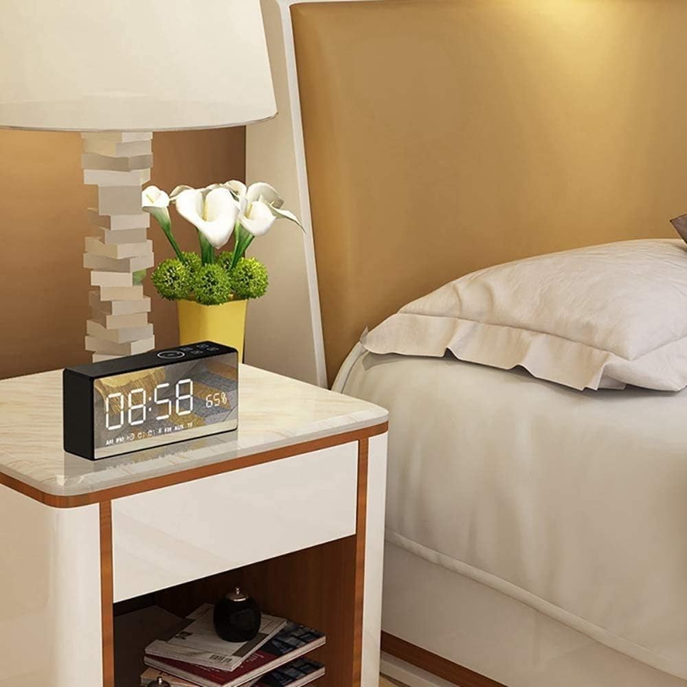 Black Digital Alarm Clock Bluetooth Speaker LED Display Remote 3D Sound