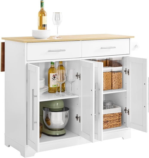 Large Kitchen Island on Wheels Extendable Wood Top Storage Cabinet Drawers