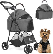 2 in 1 Dog Stroller Detachable Basket Folding Pet Pushchair Dark Grey