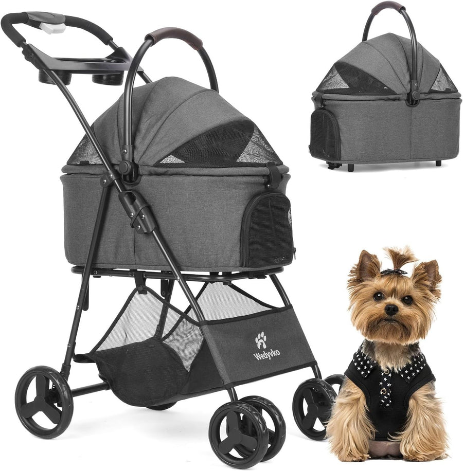 2 in 1 Dog Stroller Detachable Basket Folding Pet Pushchair Dark Grey