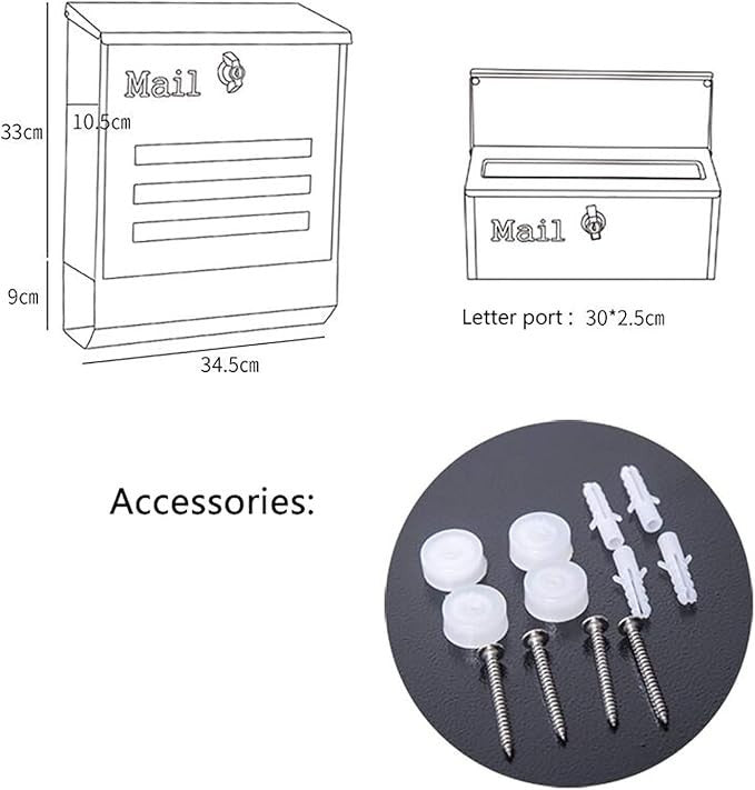 Lockable Wall Mounted Mailbox White – Weatherproof, Secure, Vintage Style