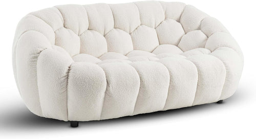 White Boucle 2 Seater Sofa Modern Tufted Teddy Fabric Couch for Living Room