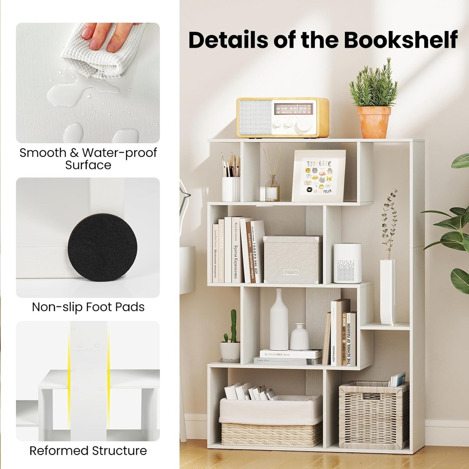 6-Cube Modern Bookshelf Freestanding Storage Unit with Anti-Tip Design White