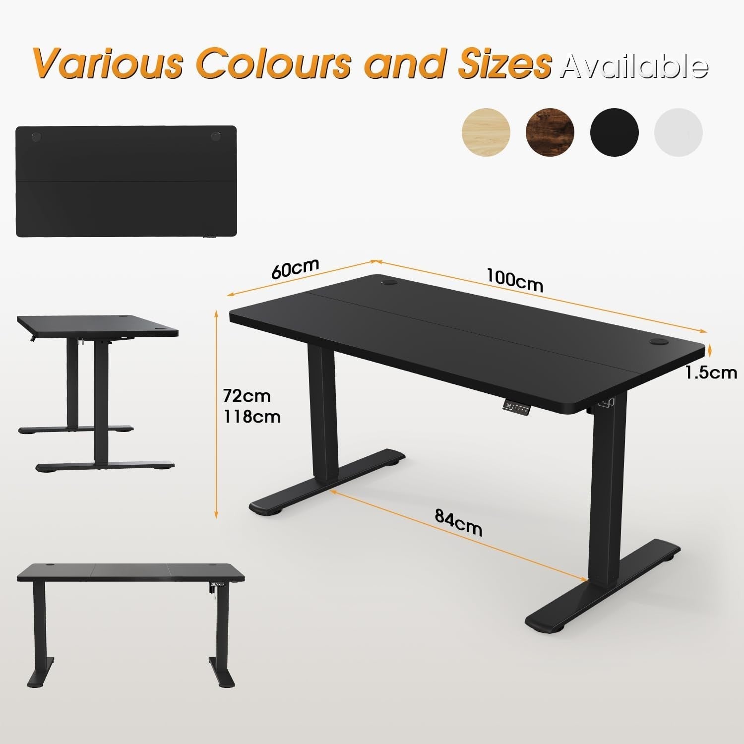 Electric Height Adjustable Desk 100x60cm | Sit Stand Office Table Black