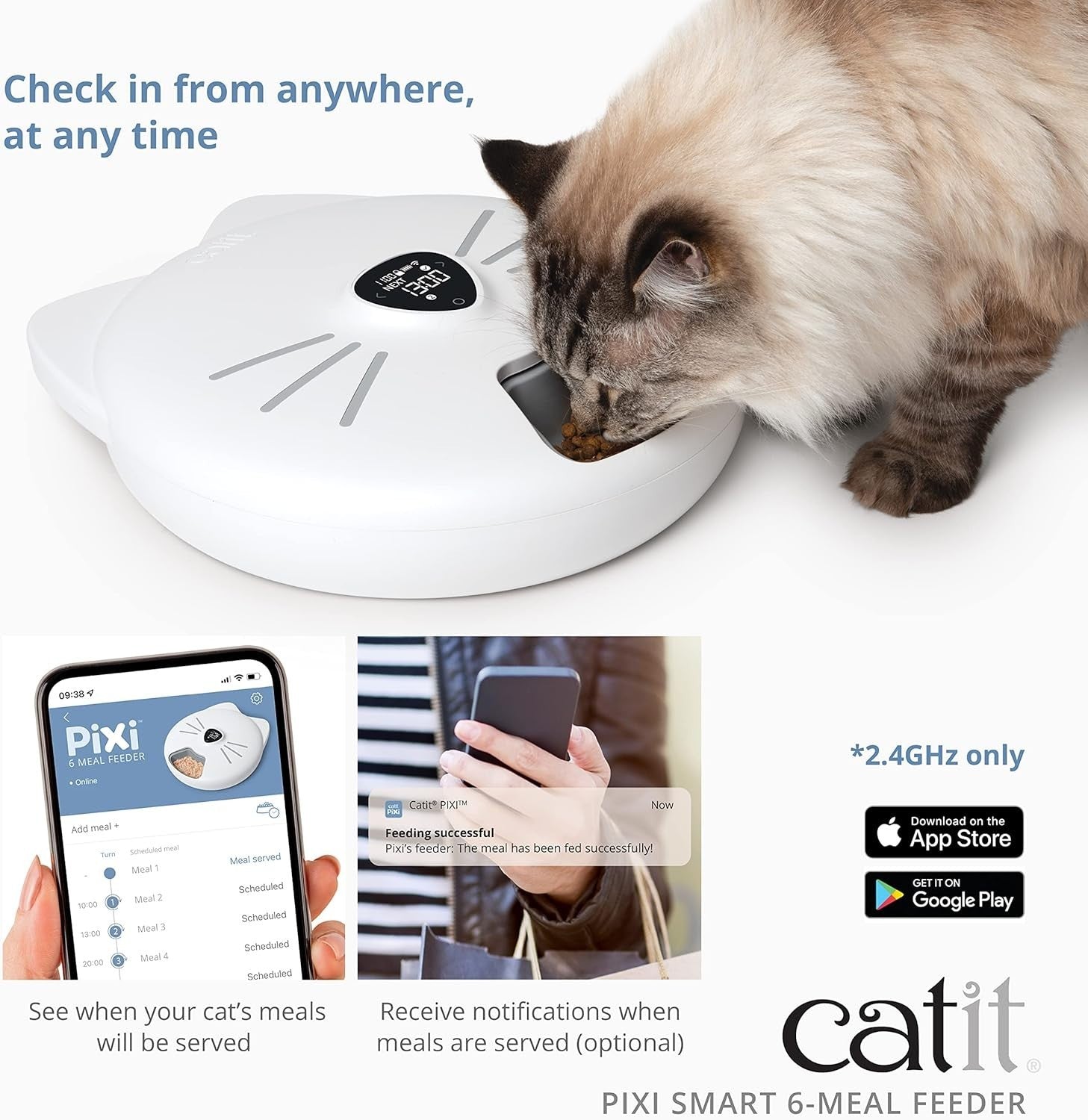 WiFi Automatic Cat Feeder 6 Meal Wet Dry Food Dispenser Ice Pack Smart