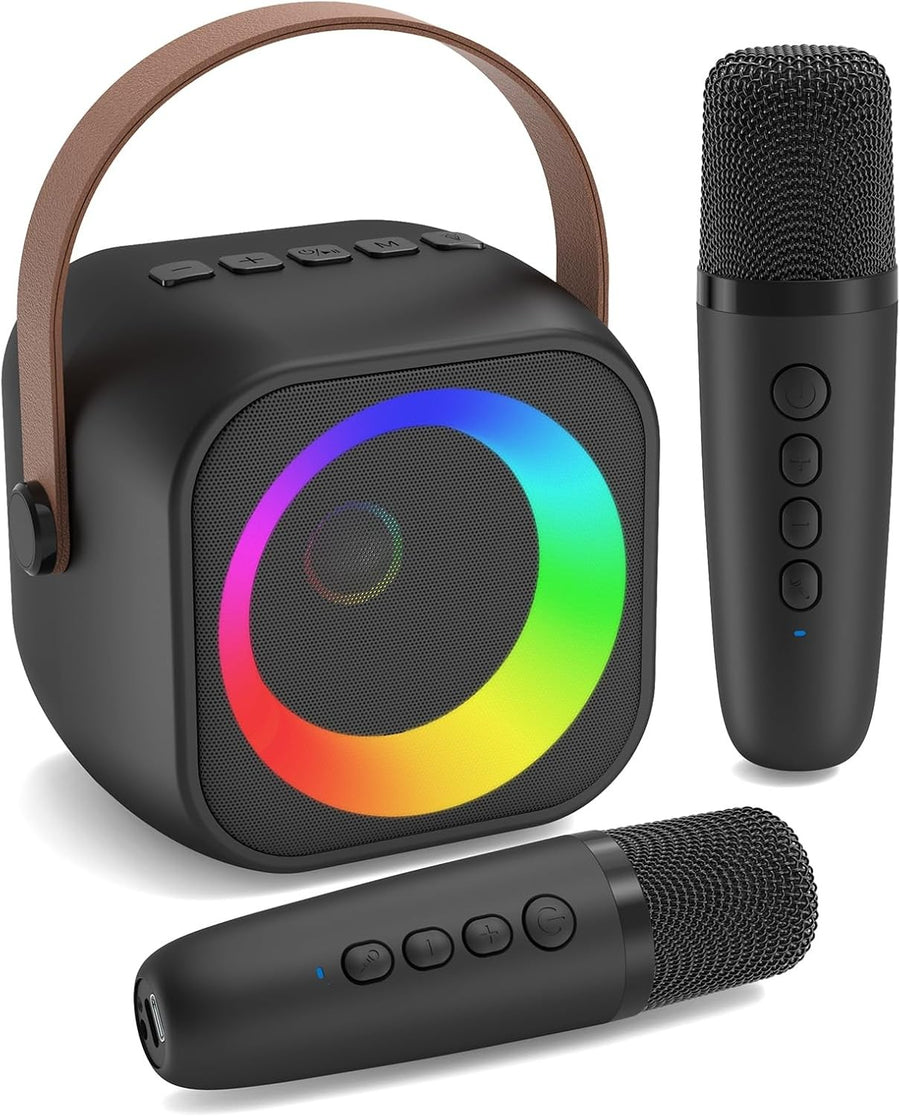 Kids Karaoke Machine 2 Mics RGB Lights Bluetooth Speaker