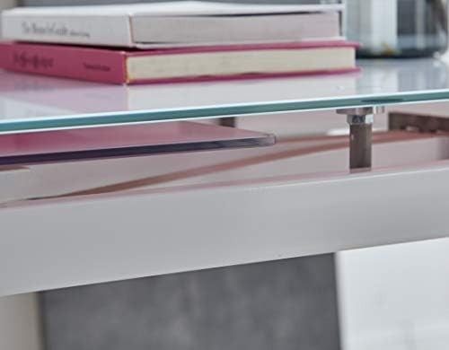 Modern White Glass Extending Dining Table Rectangular Chrome Legs