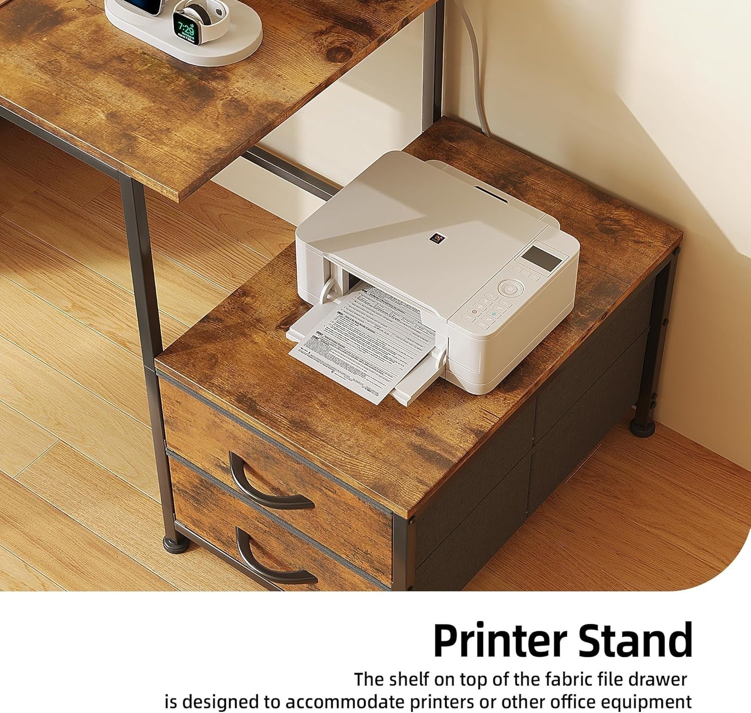 Rustic Brown 128cm Computer Desk with 6 Drawers, USB Ports & Monitor Stand