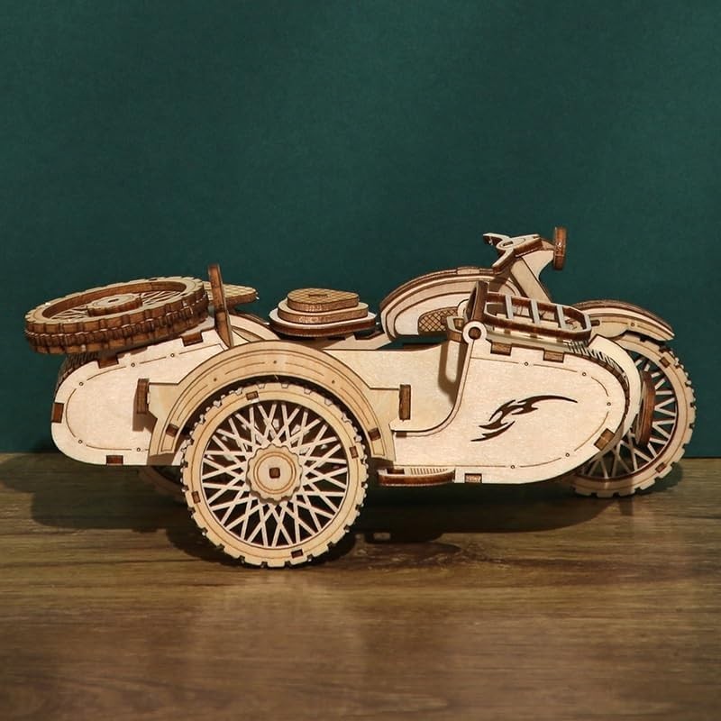 3D Wooden Motorcycle Puzzle Model Kit - DIY Brain Teaser for Adults & Teens