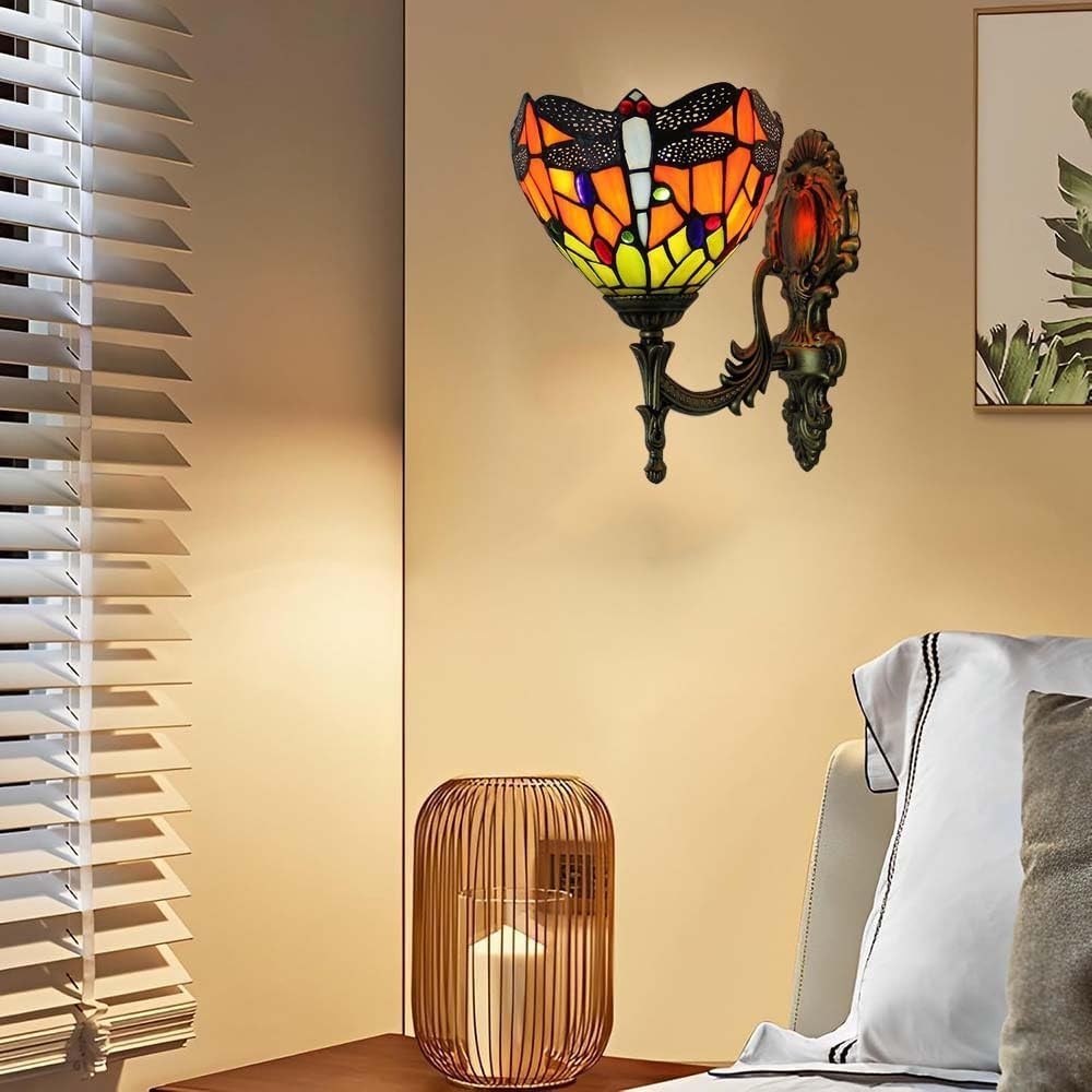 Vintage Stained Glass Wall Lamp Indoor Sconce for Staircase & Bedroom