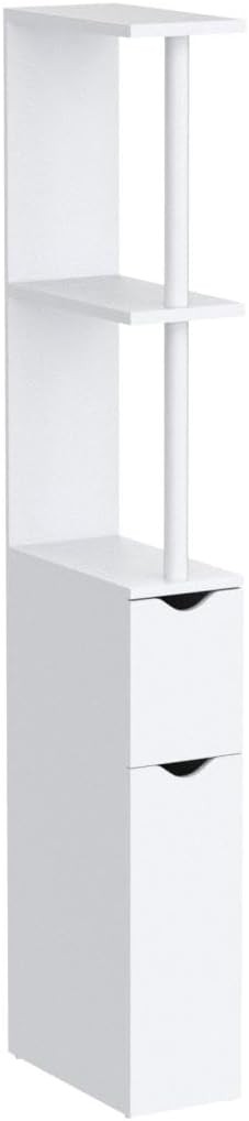 Slim Tall Bathroom Storage Cabinet – 2 Shelf 2 Door White Unit for Small Spaces