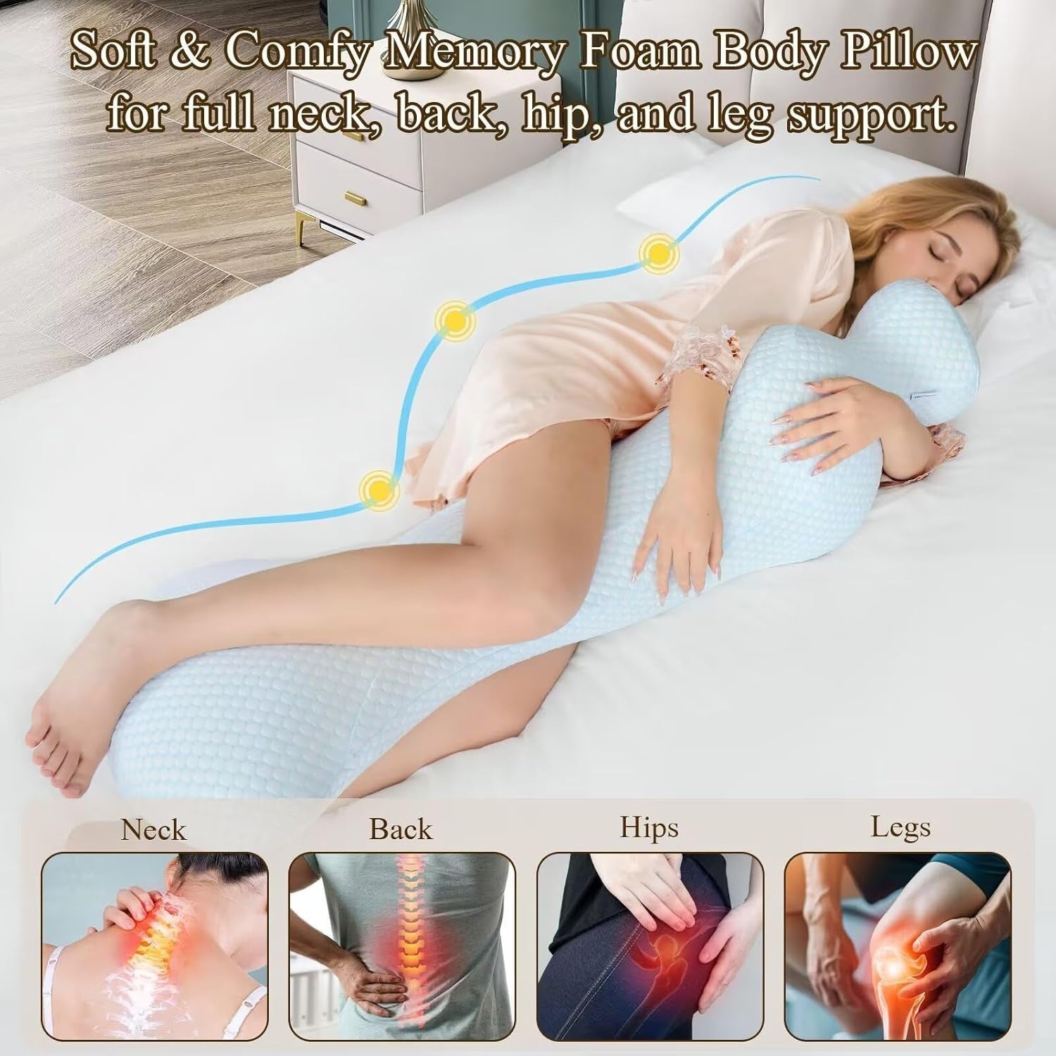 Full Body Pillow for Side Sleepers Memory Foam Long Pregnancy Support