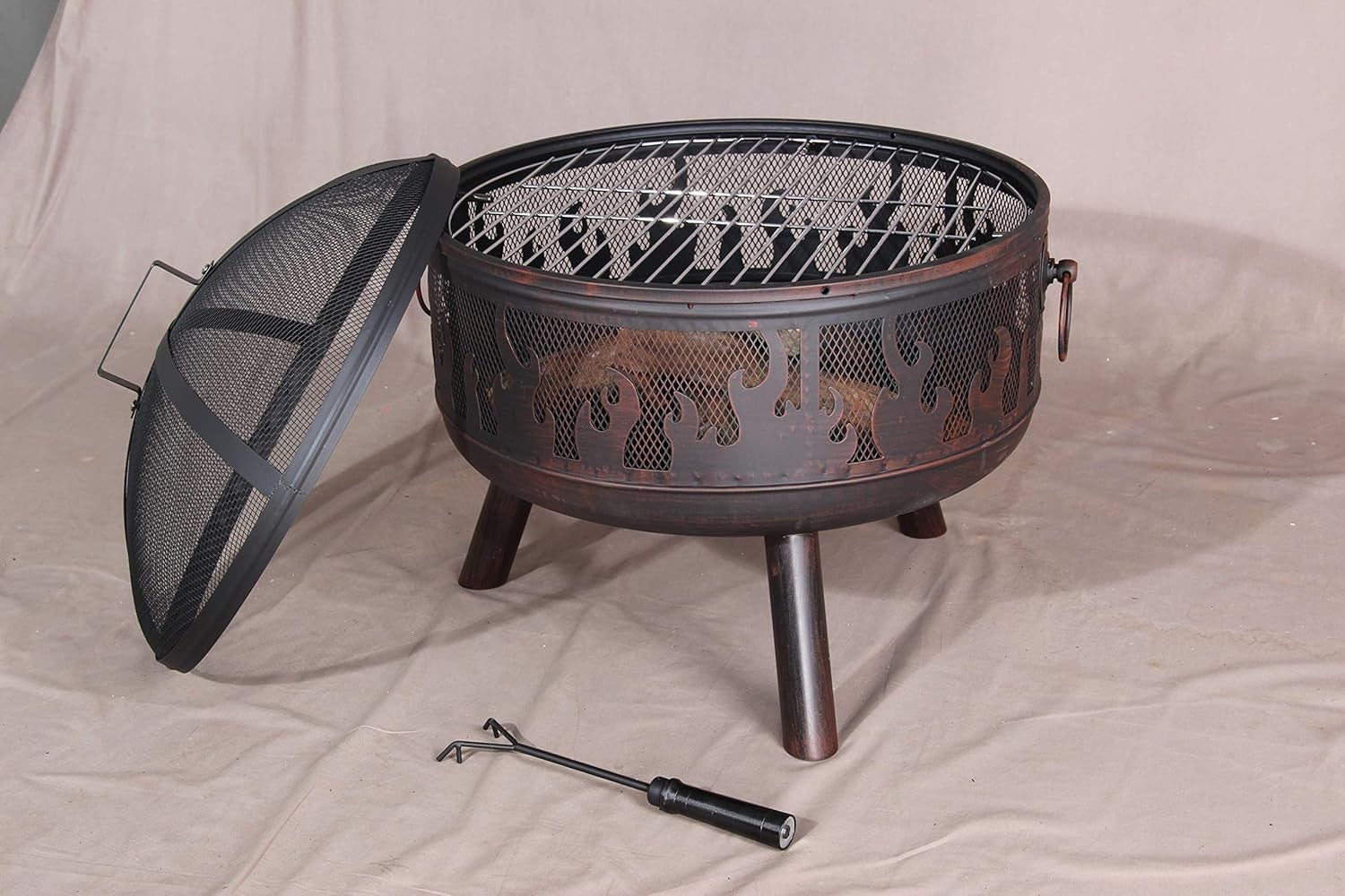 60cm Steel Fire Pit with Grill & Rain Cover – Outdoor Garden Heater