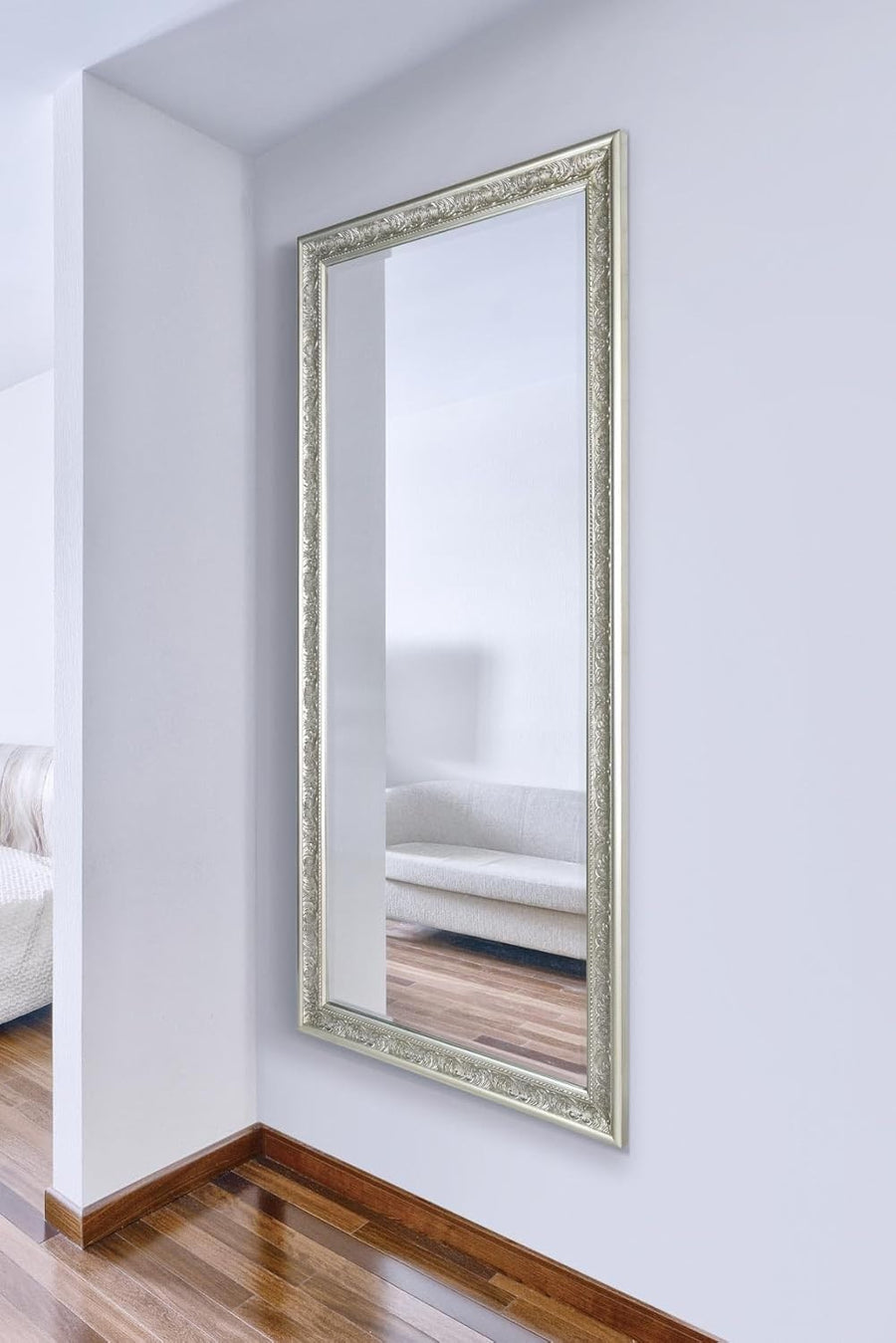Large Antique Silver Full Length Wall Mirror 160x73cm Bevelled Glass