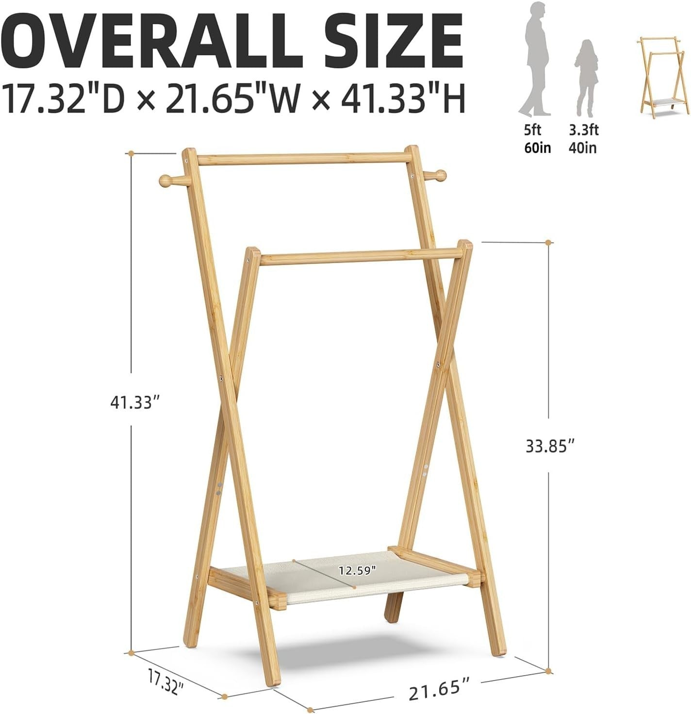Bamboo Kids Clothing Rack Small Dress Up Rail with Shelf & Double Rods