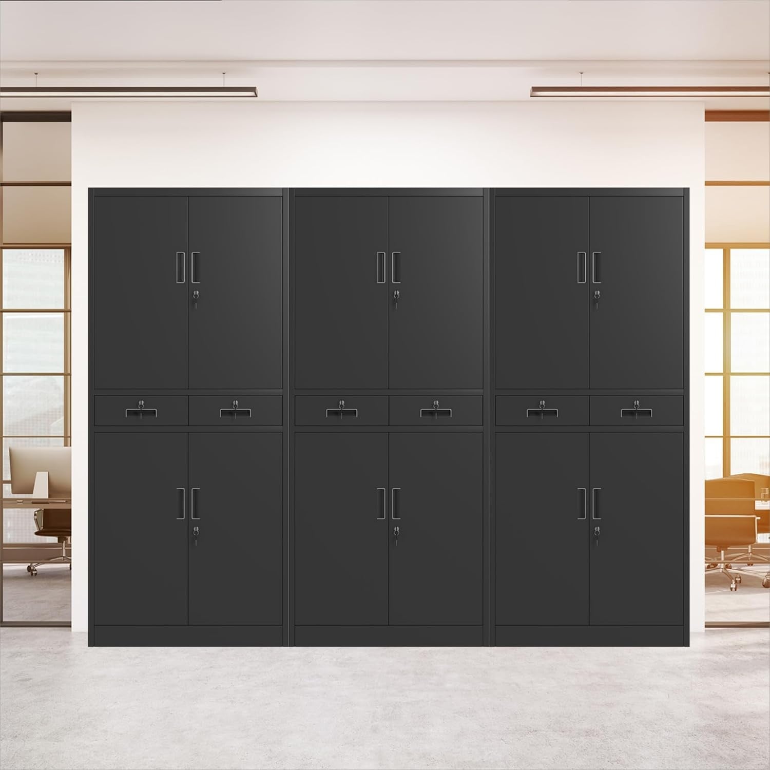 Tall Metal Storage Cupboard with Lock Doors Drawers Adjustable Shelves Black